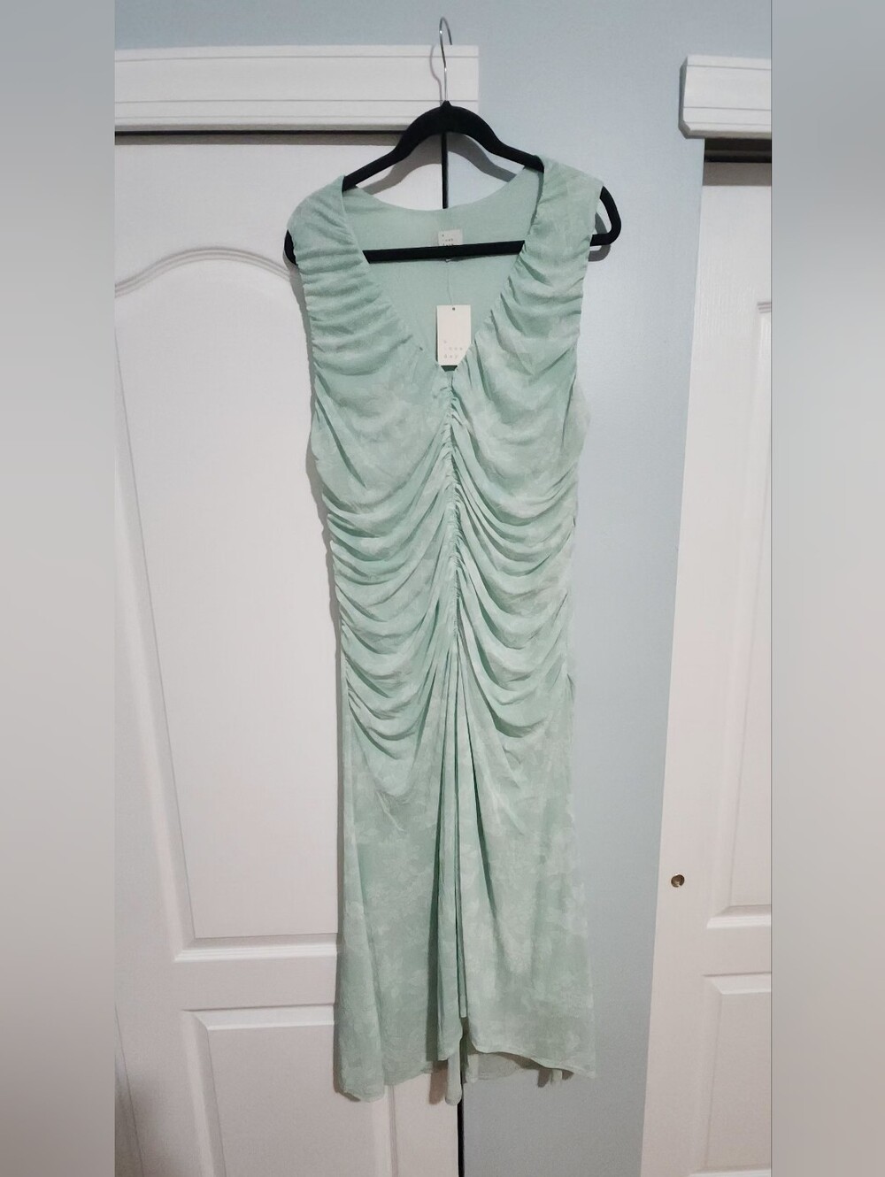 a new day Mint Green Ruched Sleeveless Midi Dress